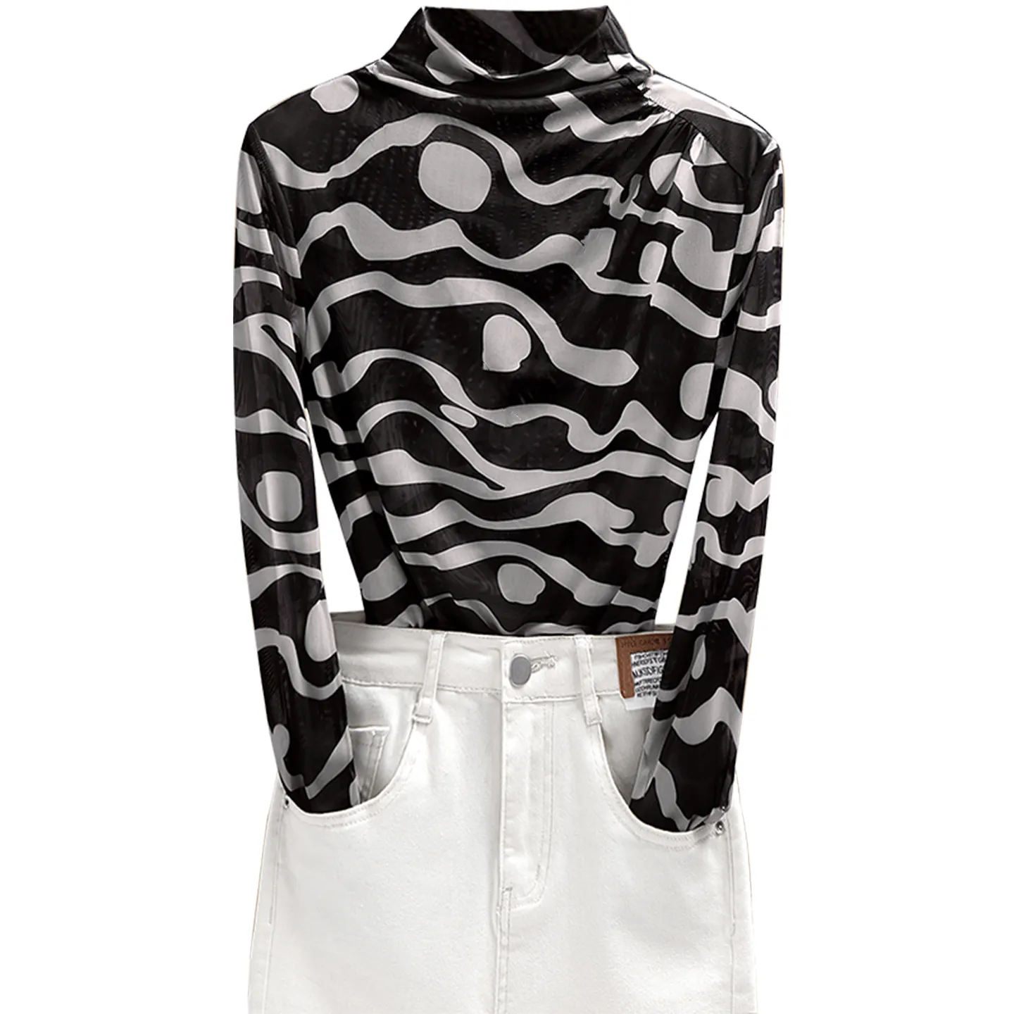 Cypress House Черный Белый Рябь Женские T-рубашки