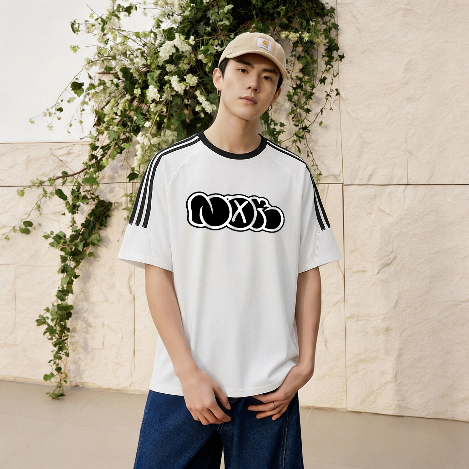 Футболка NOAH KAY X vintage с объемным принтом (белая) — Черный — фото 8