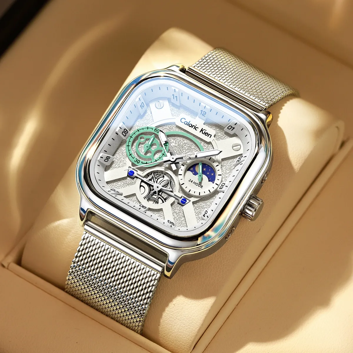 CALORIC KIEN Charles Keith Мужские часы многофункциональные часы с функциями Солнца Луны и Звезд кварцевый механизм