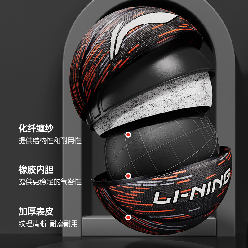 Li Ning Iridescent Collection Rubber Basketball Black Red Size 7 Size 5 Ball Training Competition Unisex