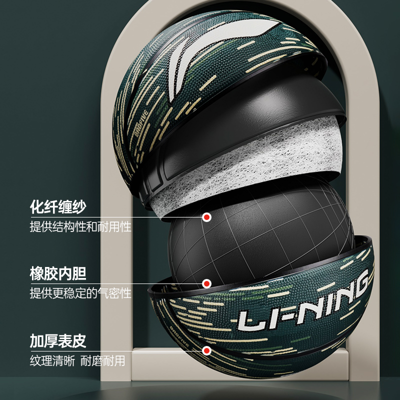 Li Ning Iridescent Collection Rubber Basketball Army Green Size 7 Size 5 Ball Training Competition Unisex