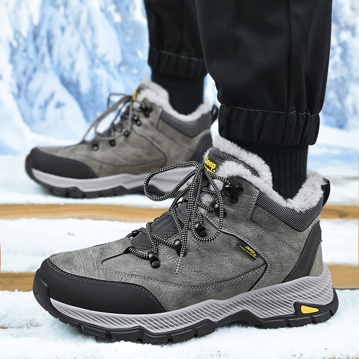 Jeep Textile, Split Cow Leather Mid top Outdoor Shoes Men’s Gray
