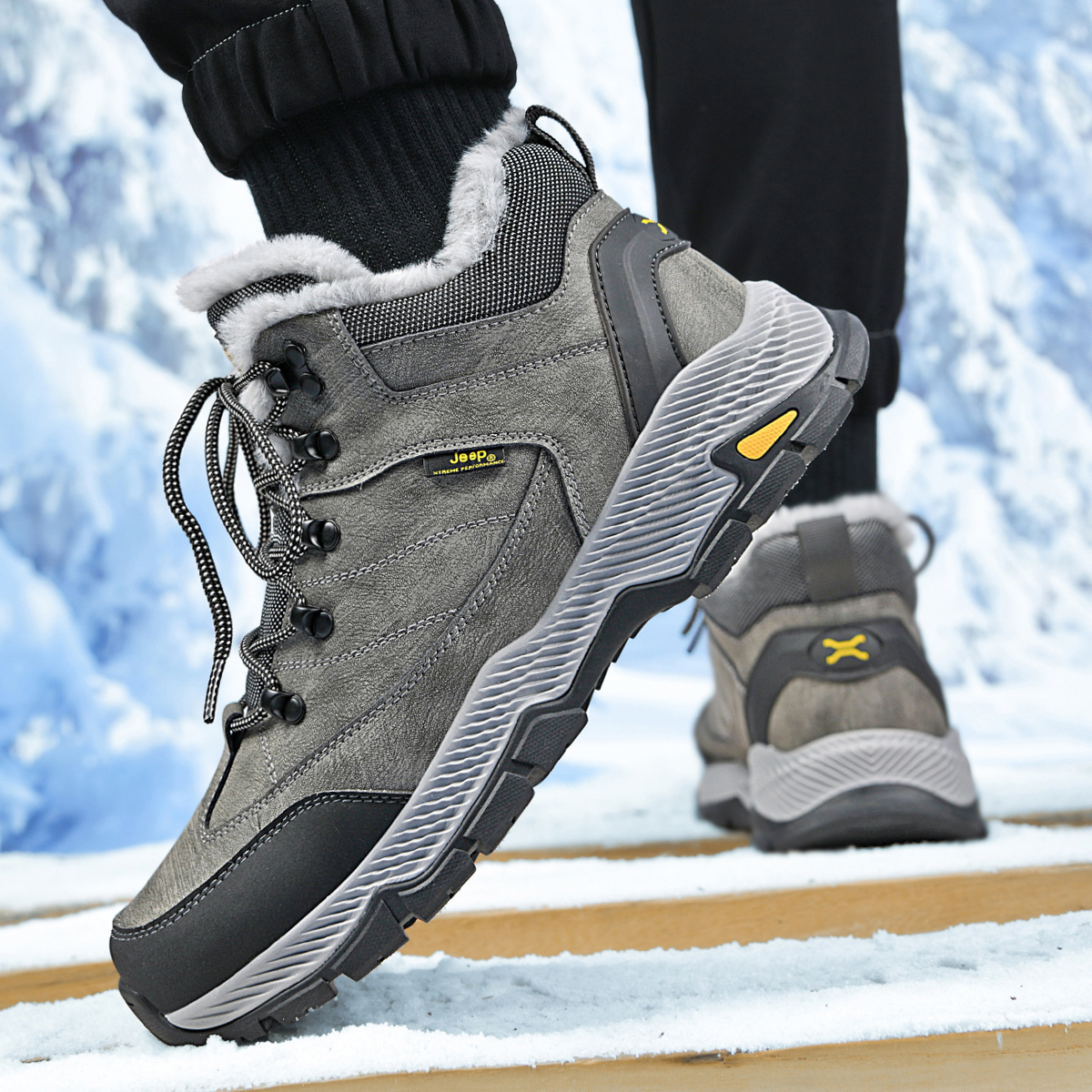 Jeep Textile, Split Cow Leather Mid top Outdoor Shoes Men’s Gray