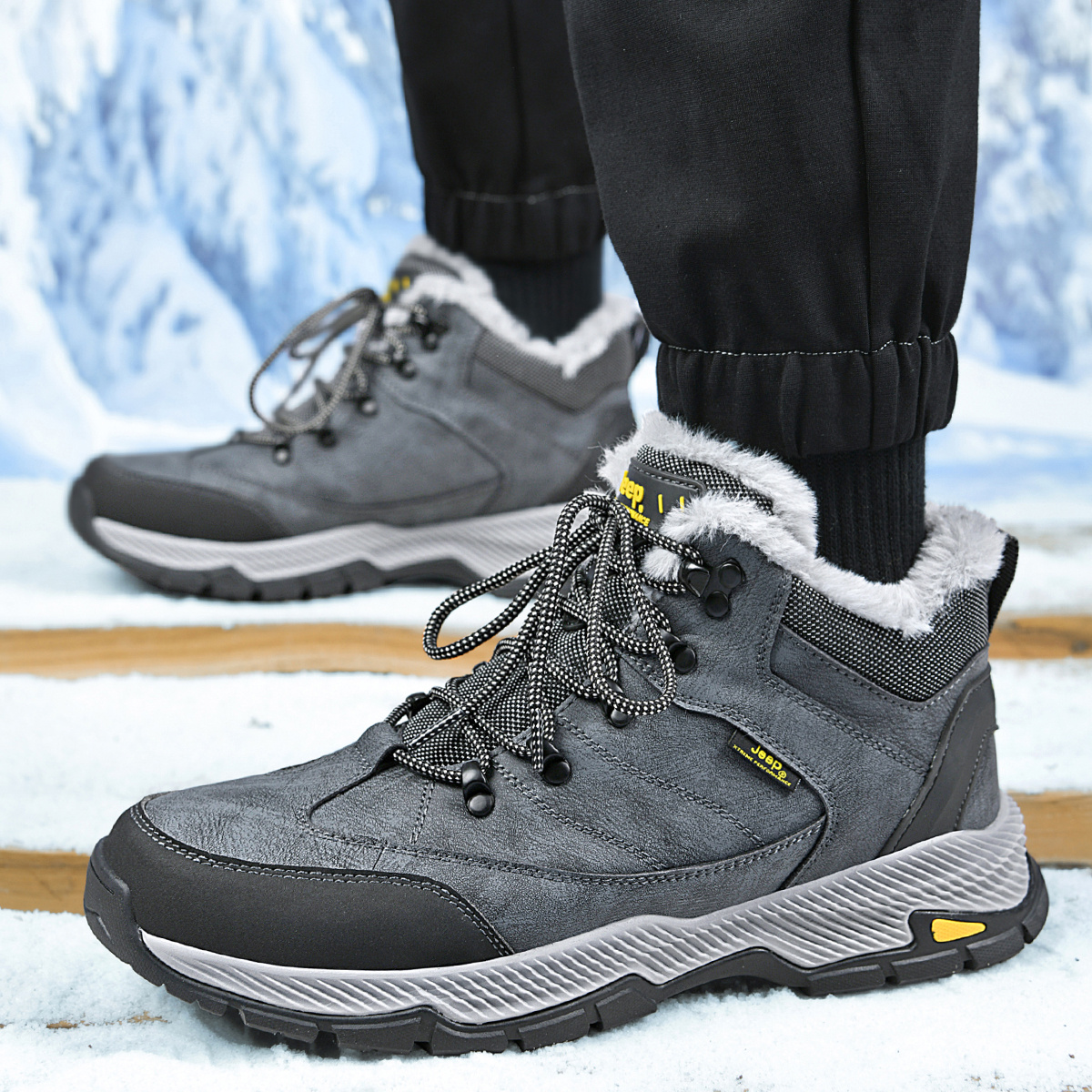 Jeep Textile, Split Cow Leather High top Outdoor Shoes Men’s Black