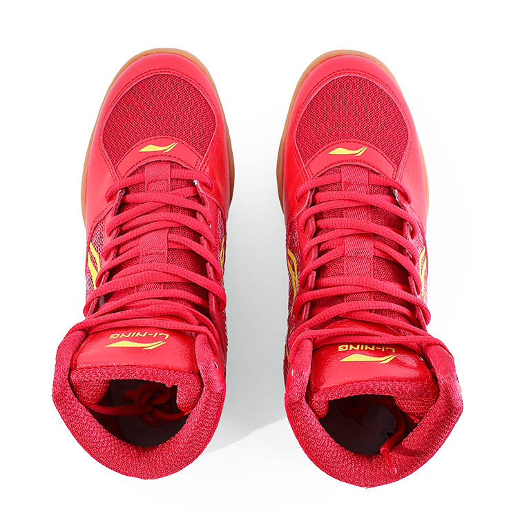 Li Ning Cushioning Slip Resistant Coverage Mid top Training Shoes Unisex Red Yellow