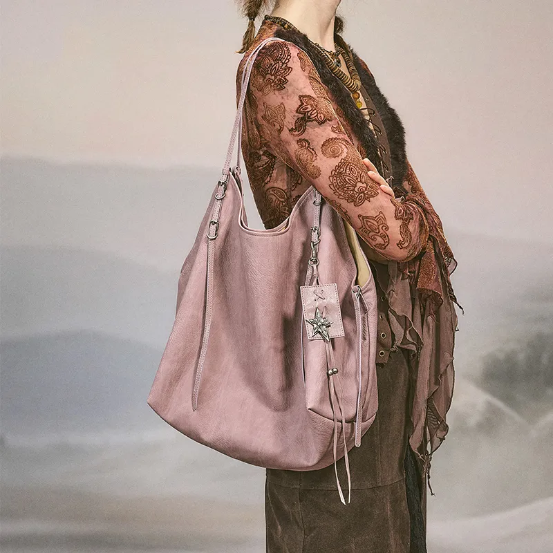 JACD PU Tote Bag, Shopping Bag, Shoulder Bag Large Size Buffalo's Pink/Brown