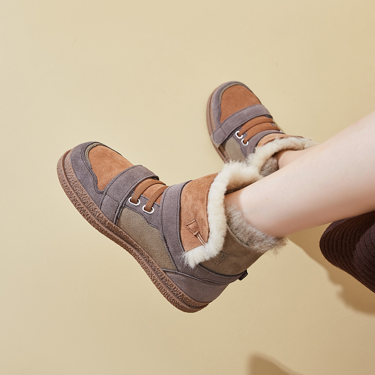Joy&Mario Thermal Height Increasing Slip Resistant Fleece Lined Shearling Platform Versatile Short Snow Boots Women's