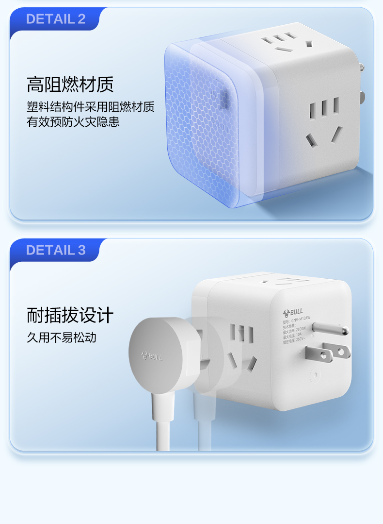 【香港直邮】 BULL 公牛 M10AW美标专用旅行转换器白色1件 境外适用