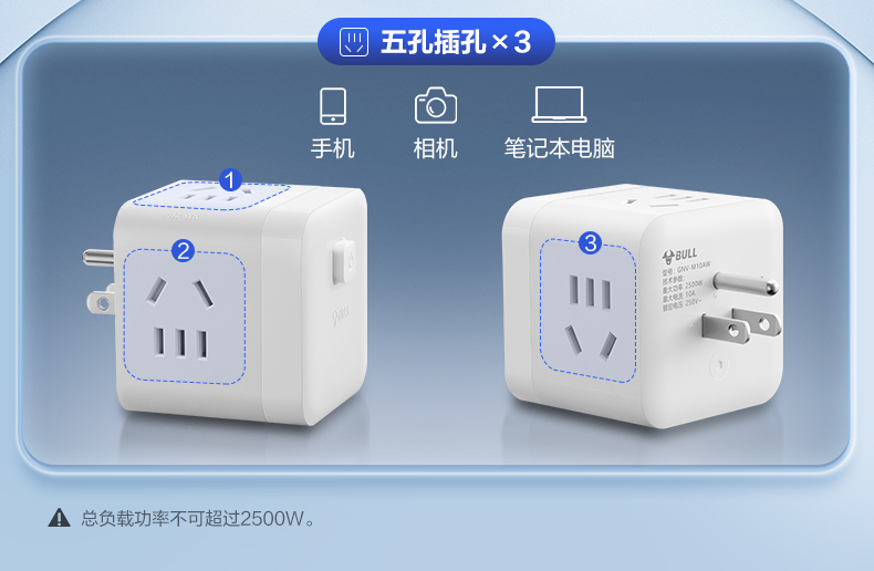 【香港直邮】 BULL 公牛 M10AW美标专用旅行转换器白色1件 境外适用