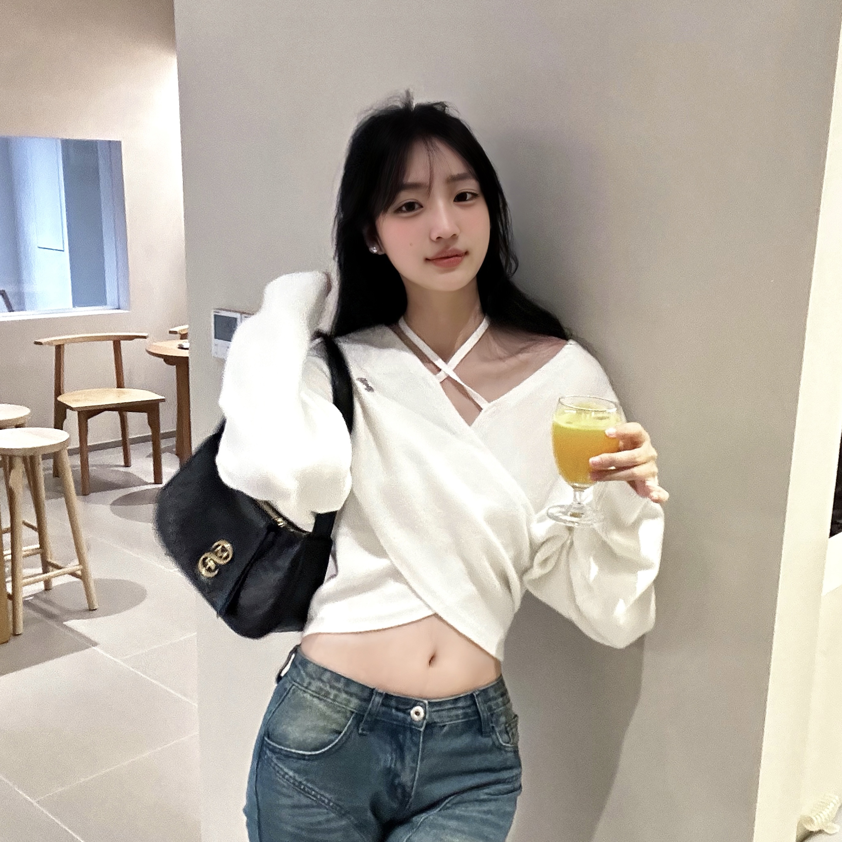 西木汀 高级感褶皱小众百搭拉链开合 牛皮 腋下包手提单肩包 小号 女款 深邃黑