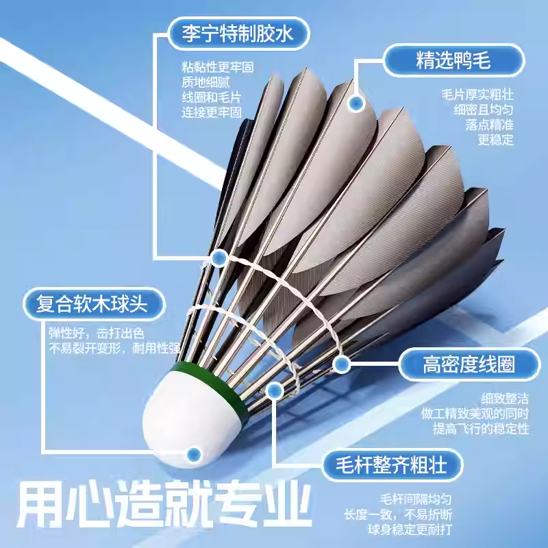 Li Ning x Kason 12 Pack Goose Feather Single Side Goose Feather Indoor And Outdoor Training Ball Shuttlecocks