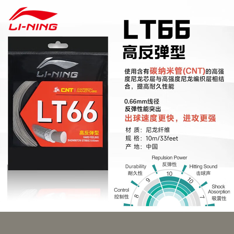 Li Ning Badminton Racket Strings Competition Training Unisex 0.66mm