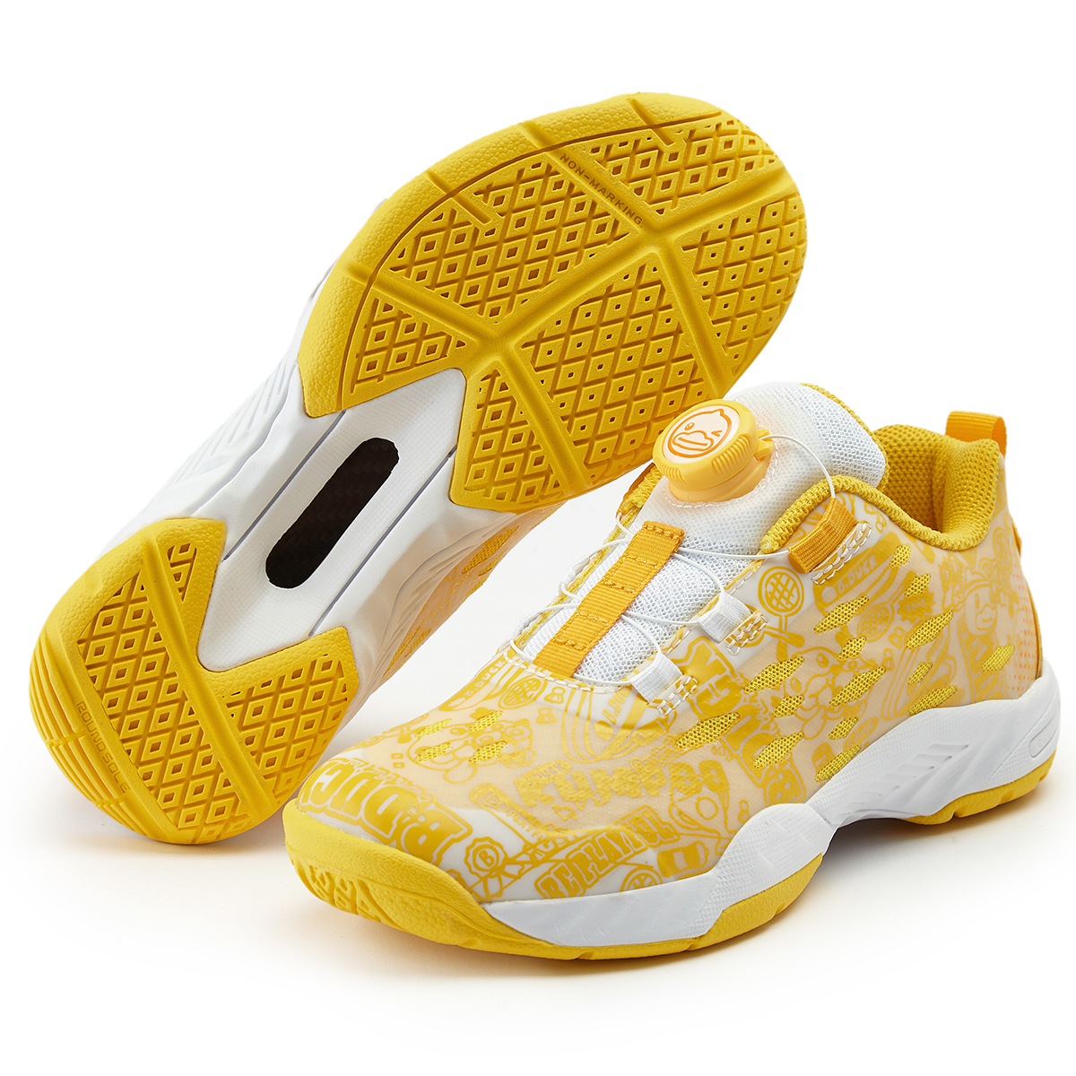 KUMPOO Cushioning Slip Resistant Coverage Low top Badminton Shoes Unisex White/Yellow Color