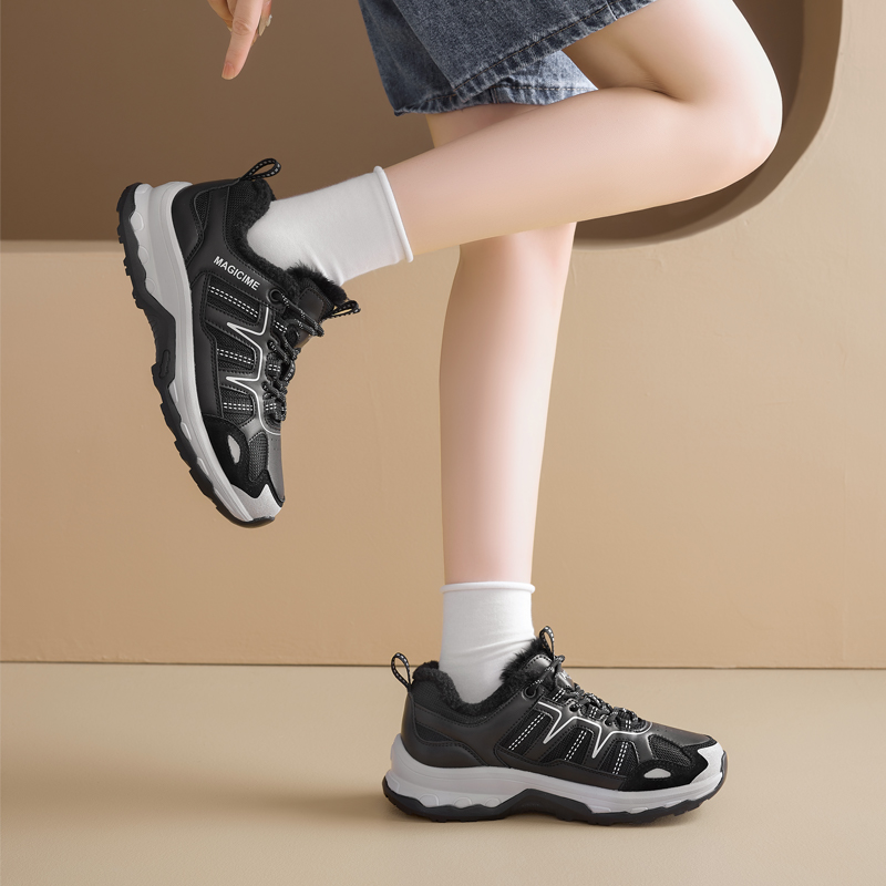 AGSDON Pigskin Fleece Lined Athleisure Versatile Platform Outdoor Chunky Sneakers Thermal Height Increasing