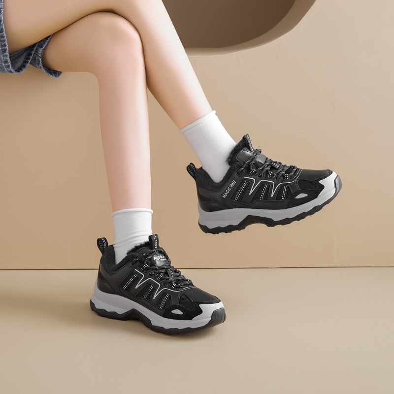 AGSDON Pigskin Fleece Lined Athleisure Versatile Platform Outdoor Chunky Sneakers Thermal Height Increasing
