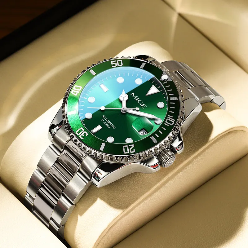 MIGE Mechanical Movement Stainless Steel Watchband Watch Men's Watches Green Dial