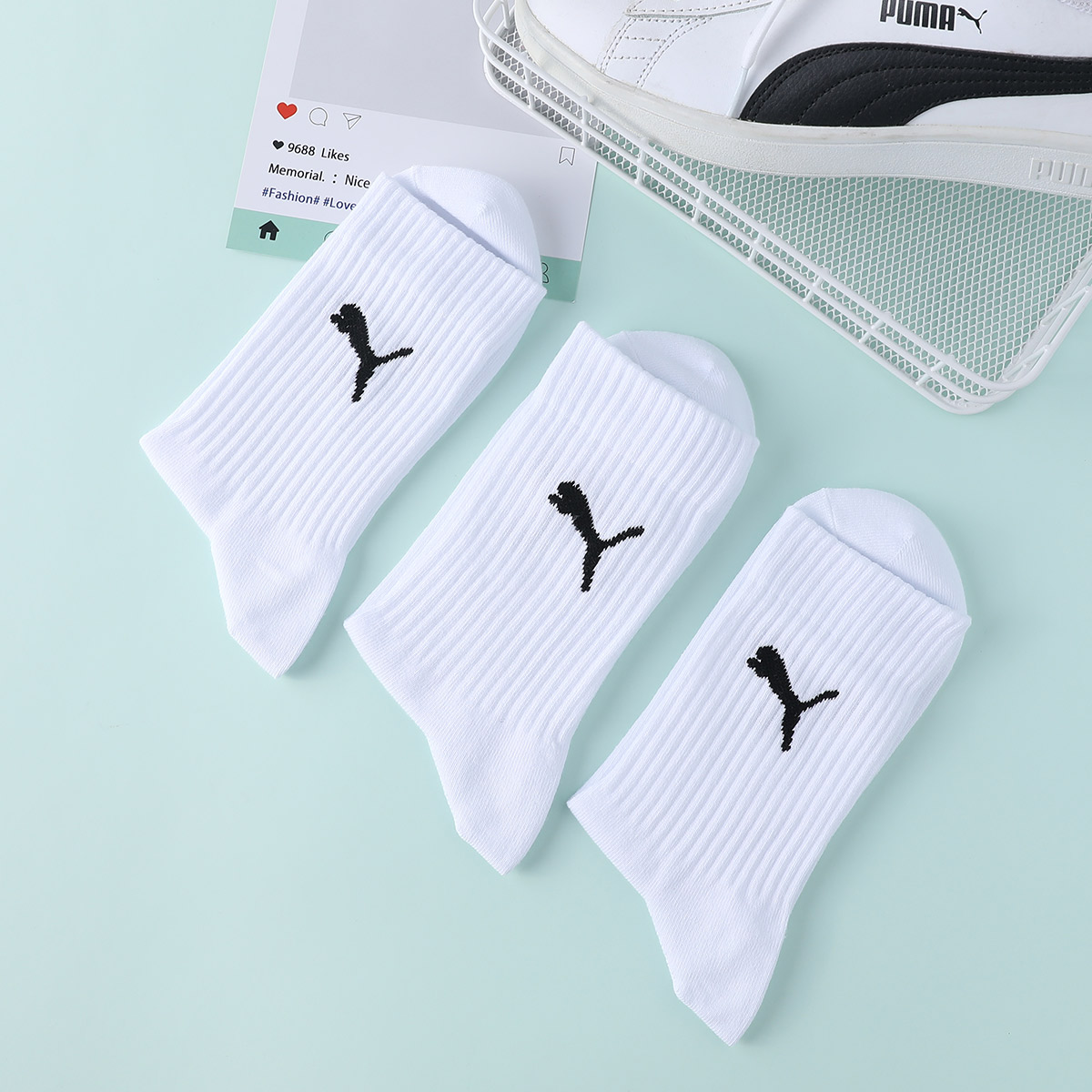 PUMA Knee High Socks Unisex 3 Pack White