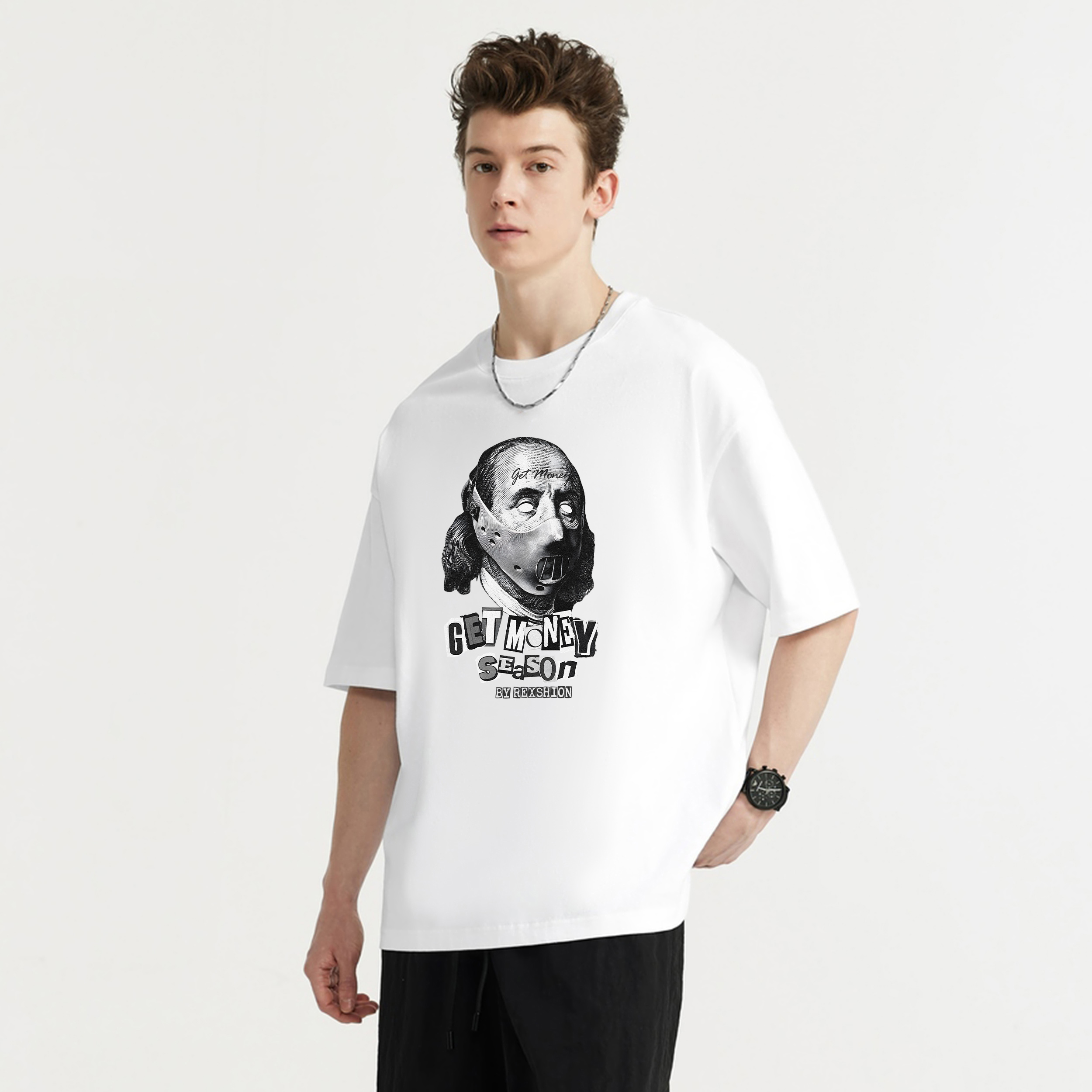 REXSHION American High Street Dark Print Summer Loose Casual Trendy Short Sleeve T-shirt Unisex