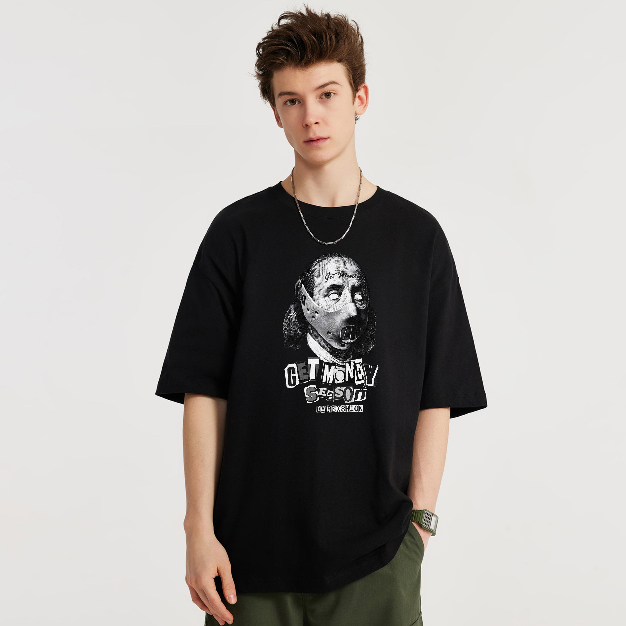 REXSHION American High Street Dark Print Summer Loose Casual Trendy Short Sleeve T-shirt Unisex