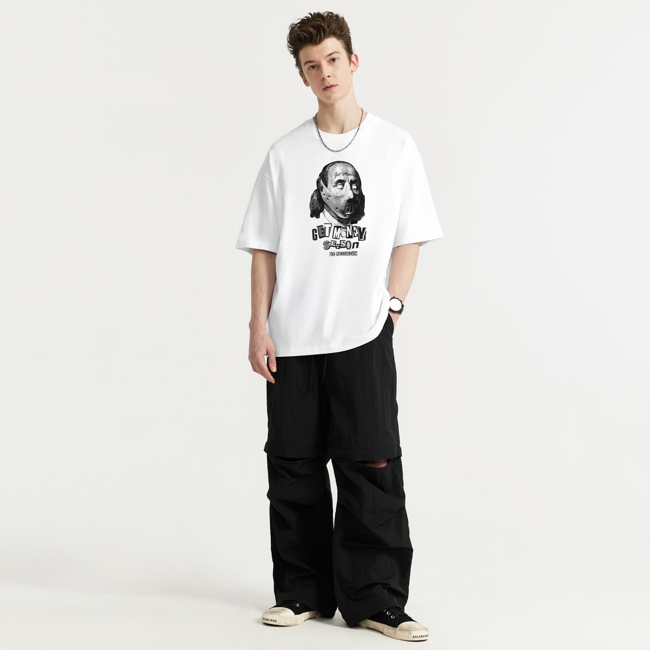 REXSHION American High Street Dark Print Summer Loose Casual Trendy Short Sleeve T-shirt Unisex