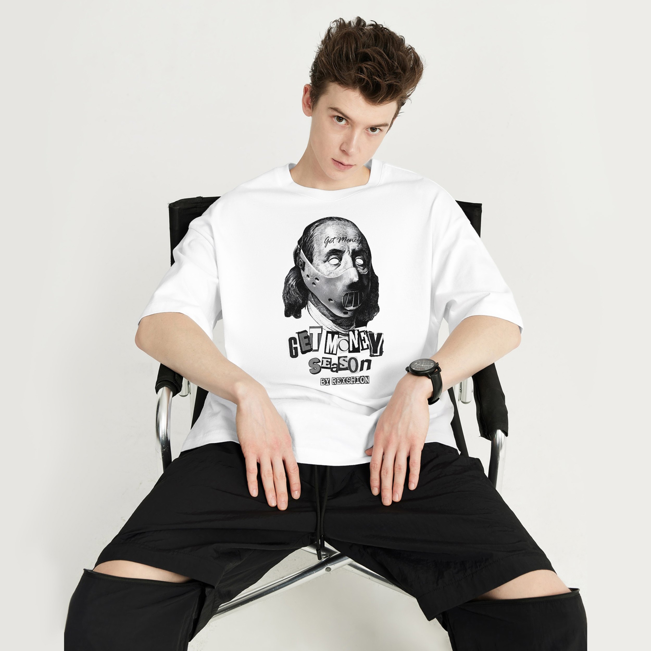 REXSHION American High Street Dark Print Summer Loose Casual Trendy Short Sleeve T-shirt Unisex