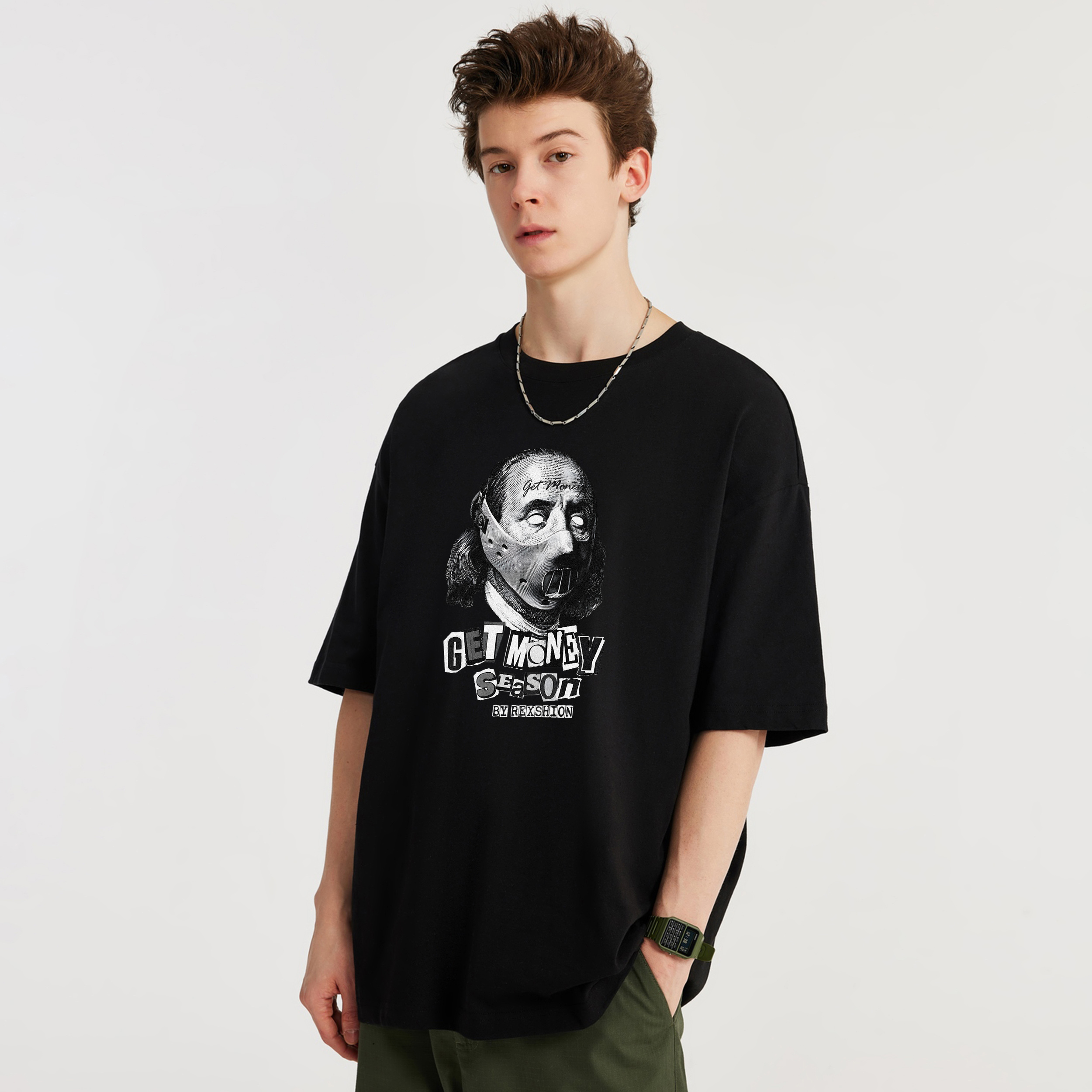 REXSHION American High Street Dark Print Summer Loose Casual Trendy Short Sleeve T-shirt Unisex