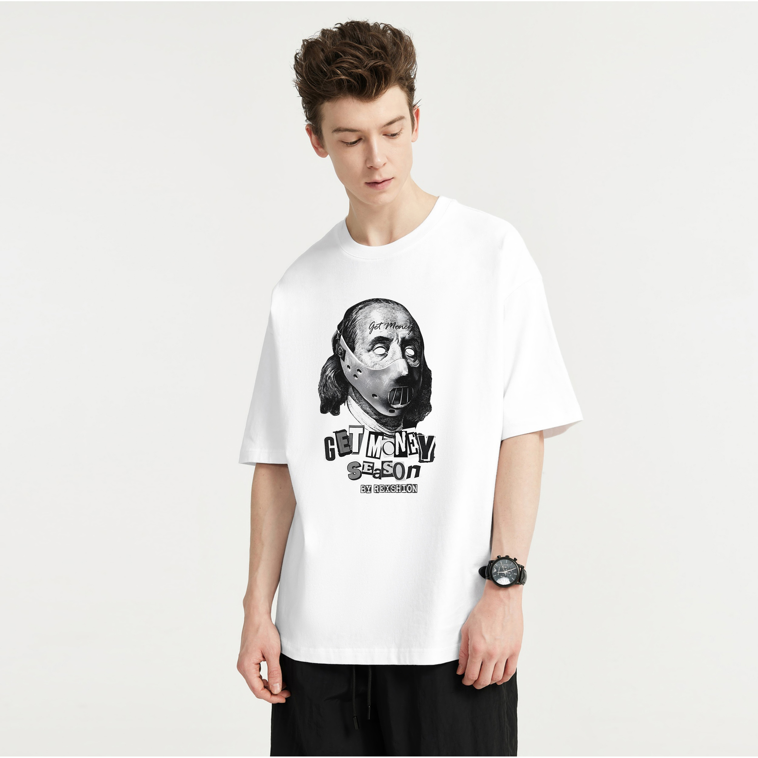REXSHION American High Street Dark Print Summer Loose Casual Trendy Short Sleeve T-shirt Unisex