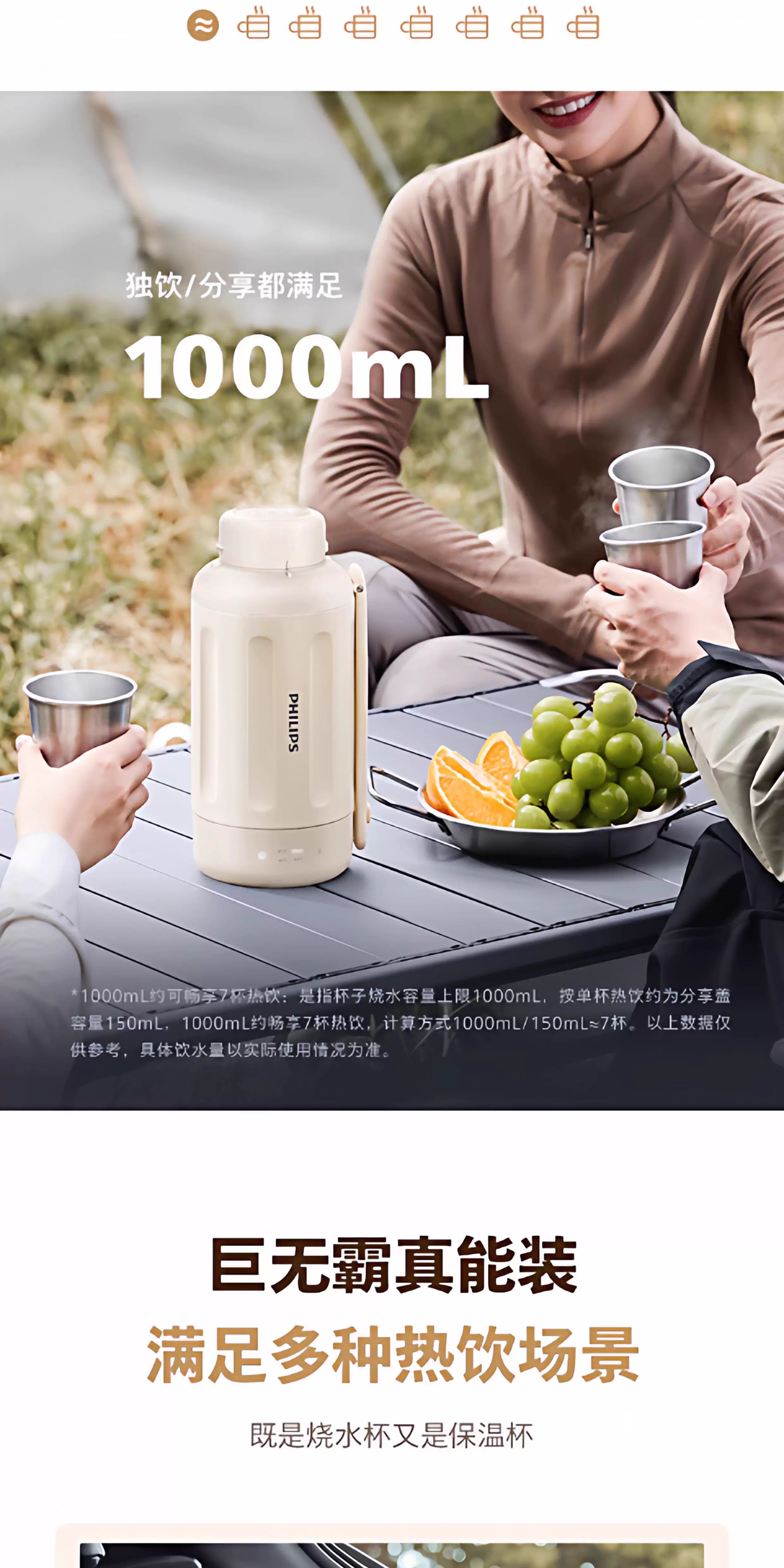 【Hong Kong Direct Mail】 Philips Portable Electric Kettle AWP2765AP 1L Large Capacity Four-Stage Smart Constant Temperature