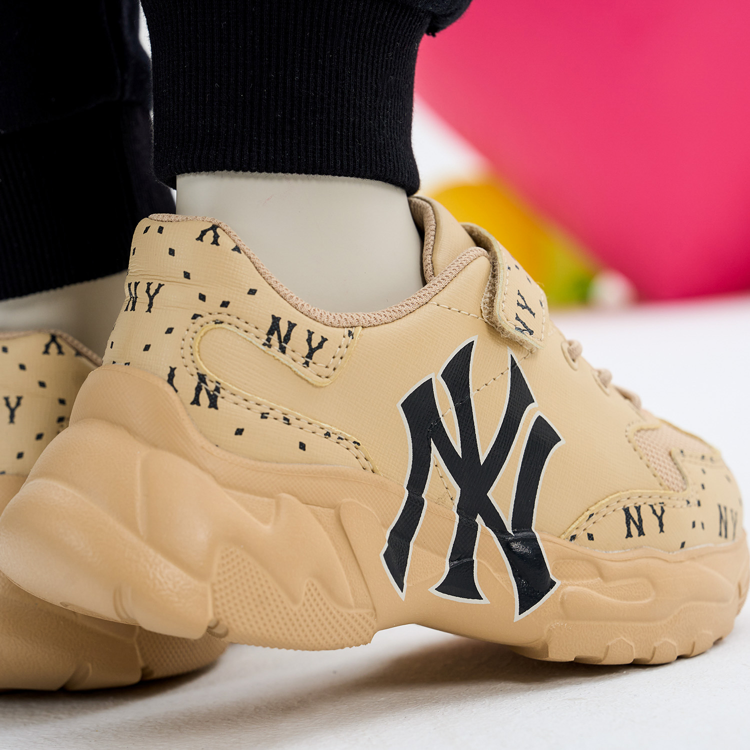 Детские кроссовки MLB Big Ball Chunky Cookie (бежево-желтые) — фото 10