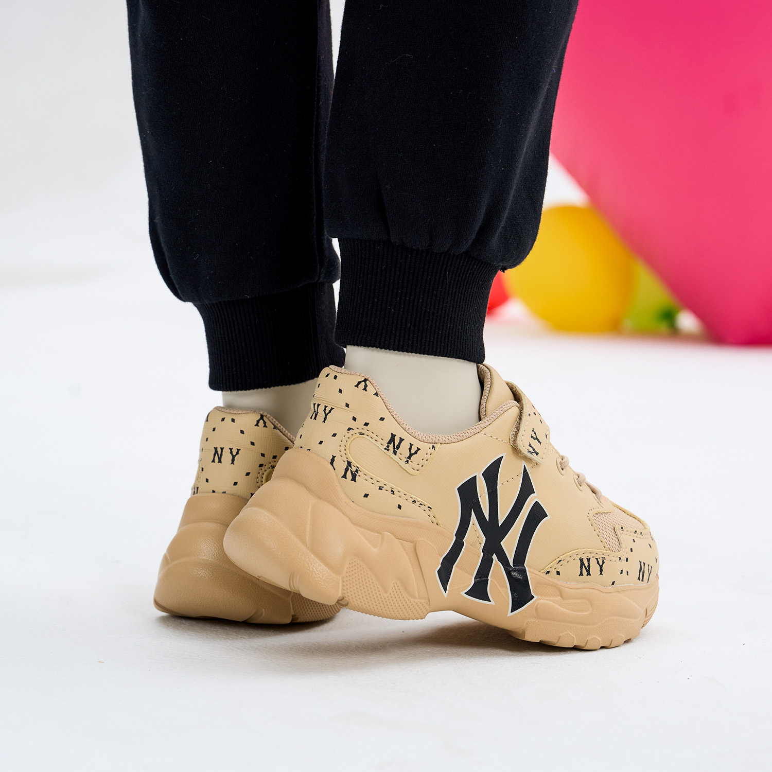 Детские кроссовки MLB Big Ball Chunky Cookie (бежево-желтые) — фото 12