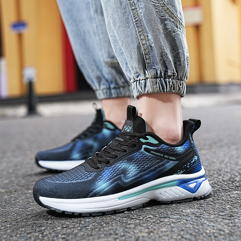 JSWEI Cushioning Slip Resistant Breathable Low top Casual Running Shoes Men’s Black Blue