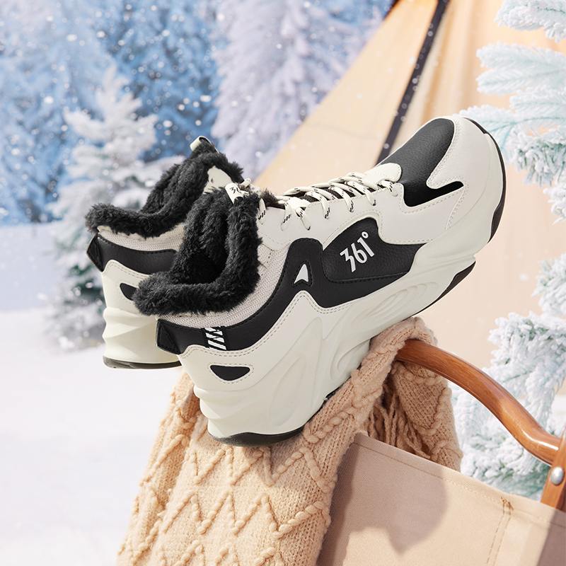 361° Fashion Leather, Fleece Lined Waterproof Lightweight Thermal Low top Running Shoes Men’s White Black