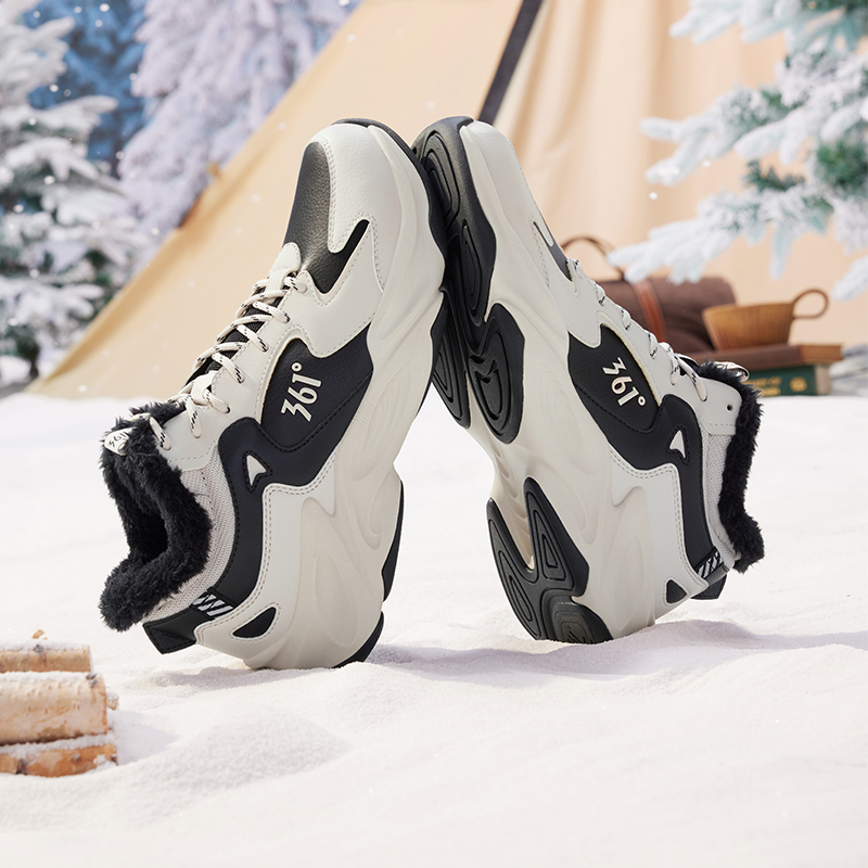 361° Fashion Leather, Fleece Lined Waterproof Lightweight Thermal Low top Running Shoes Men’s White Black