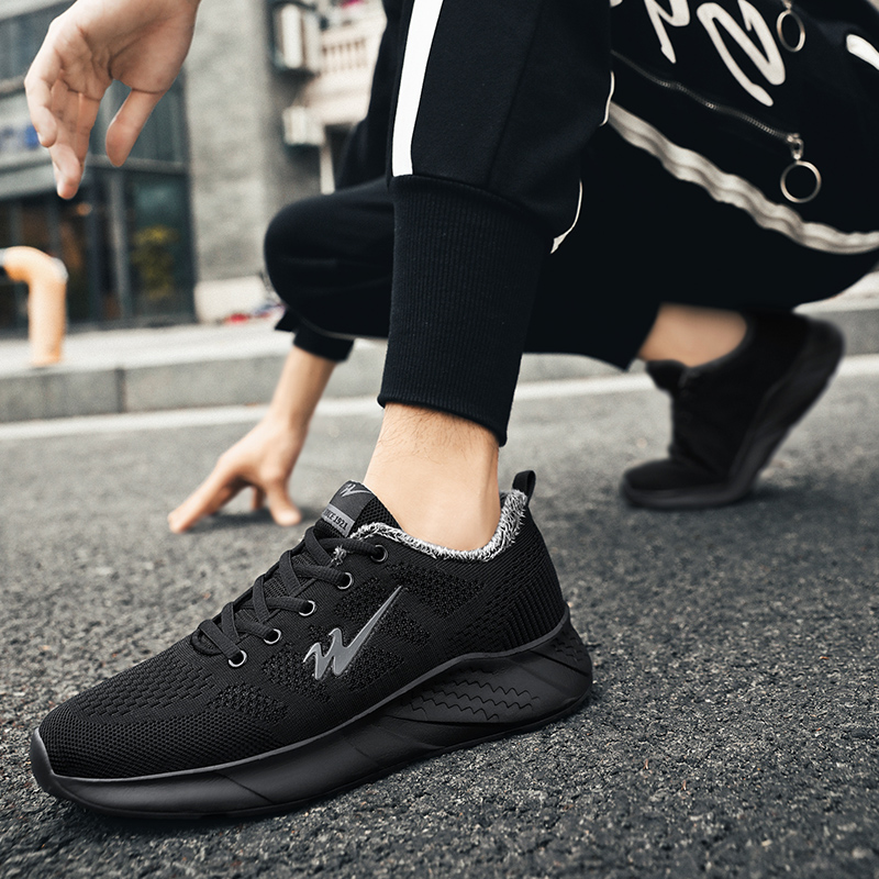 Binary Comfortable Abrasion Resistant, Thermal Fleece Lined Sports Low top Running Shoes Men’s Black Gray