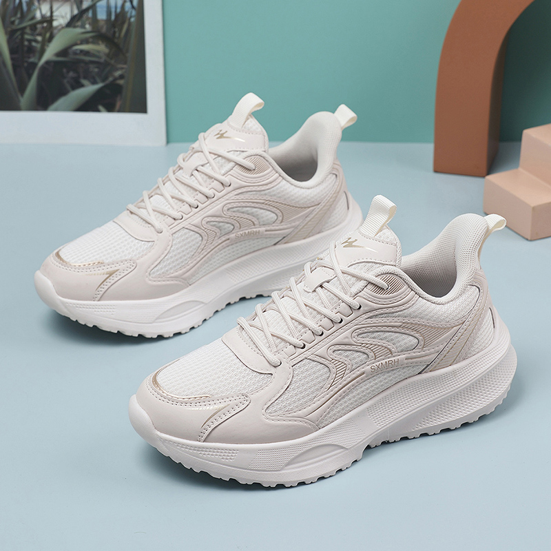 Binary Cushioning Rebound Lightweight Breathable Slip Resistant Low top Casual Running Shoes Women’s Beige