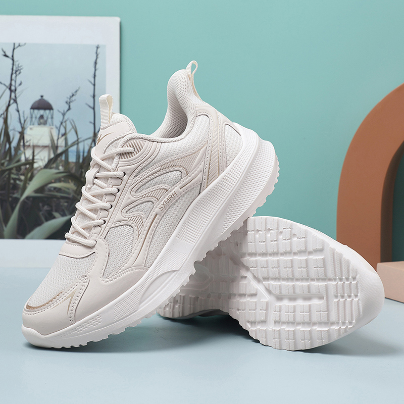 Binary Cushioning Rebound Lightweight Breathable Slip Resistant Low top Casual Running Shoes Women’s Beige