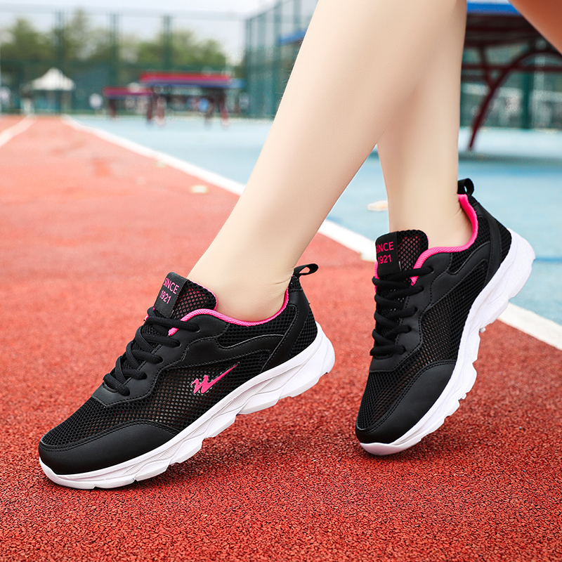 Binary Cushioning Rebound Lightweight Breathable Slip Resistant Low top Running Shoes Women’s Black Rose Red