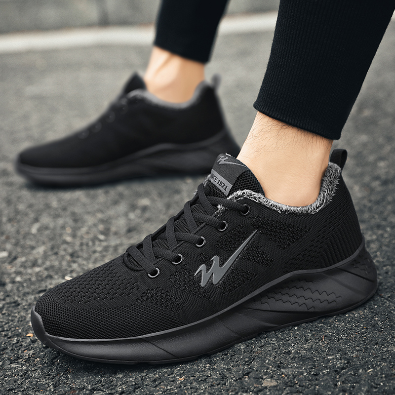 Binary Comfortable Abrasion Resistant, Thermal Fleece Lined Sports Low top Running Shoes Men’s Black Gray