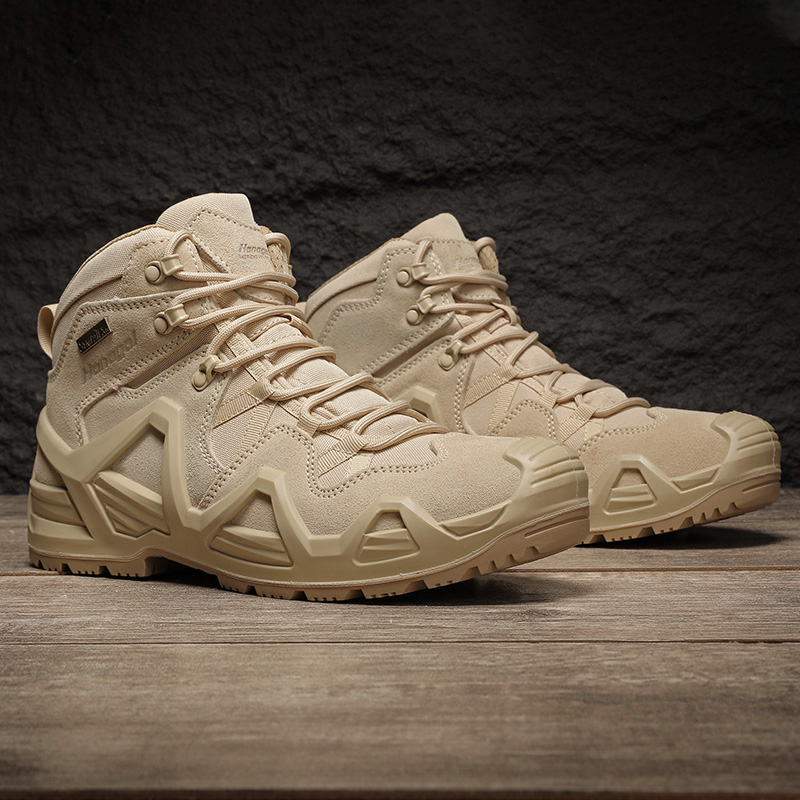 HANGE Cow Suede Slip Resistant Waterproof Support Non Slip And Waterproof Support Mid top Mountaineering Shoes Men’s