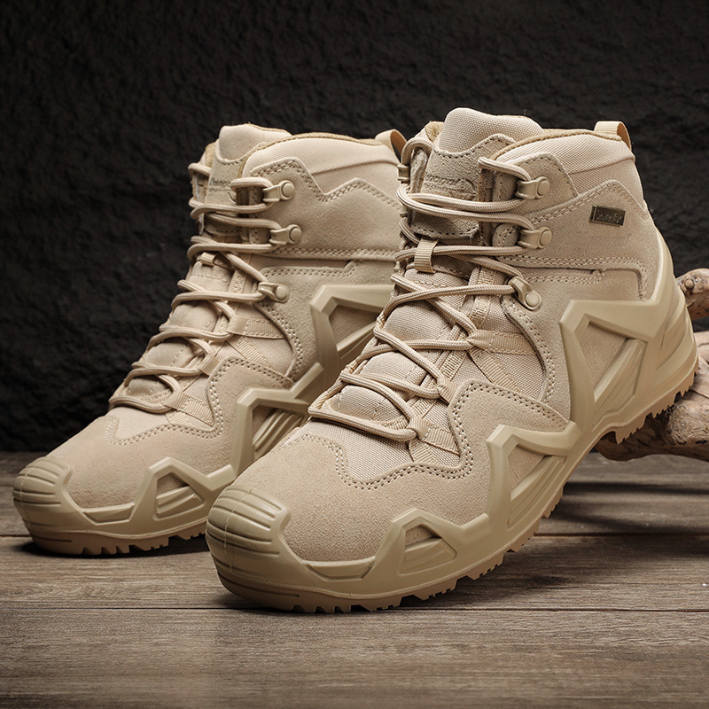 HANGE Cow Suede Slip Resistant Waterproof Support Non Slip And Waterproof Support Mid top Mountaineering Shoes Men’s