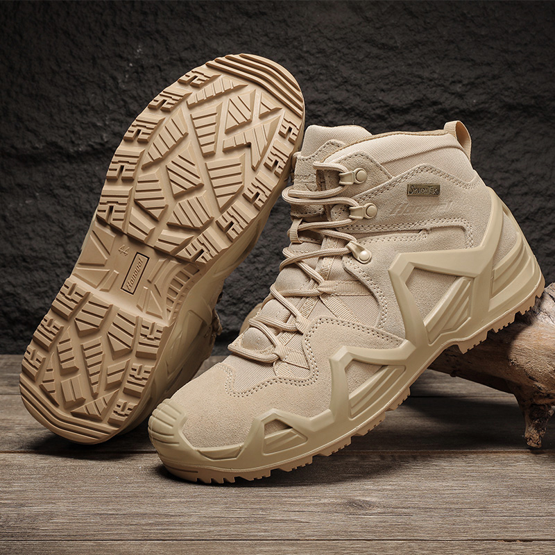 HANGE Cow Suede Slip Resistant Waterproof Support Non Slip And Waterproof Support Mid top Mountaineering Shoes Men’s