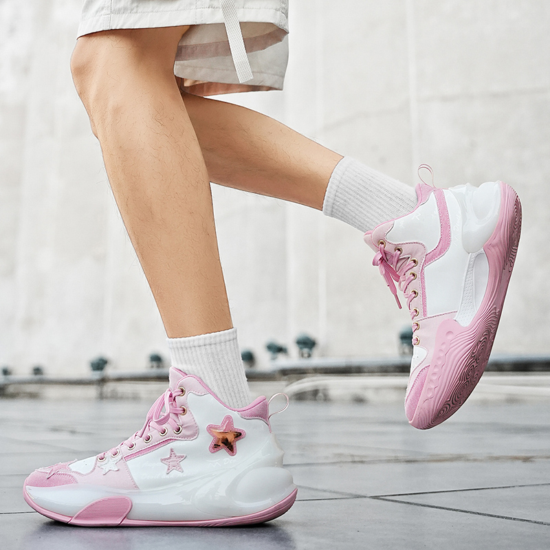 DEVIL AND ANGEL Slip Resistant, Abrasion Resistant, Breathable Low top Vintage Basketball Shoes Unisex Cheese Peach