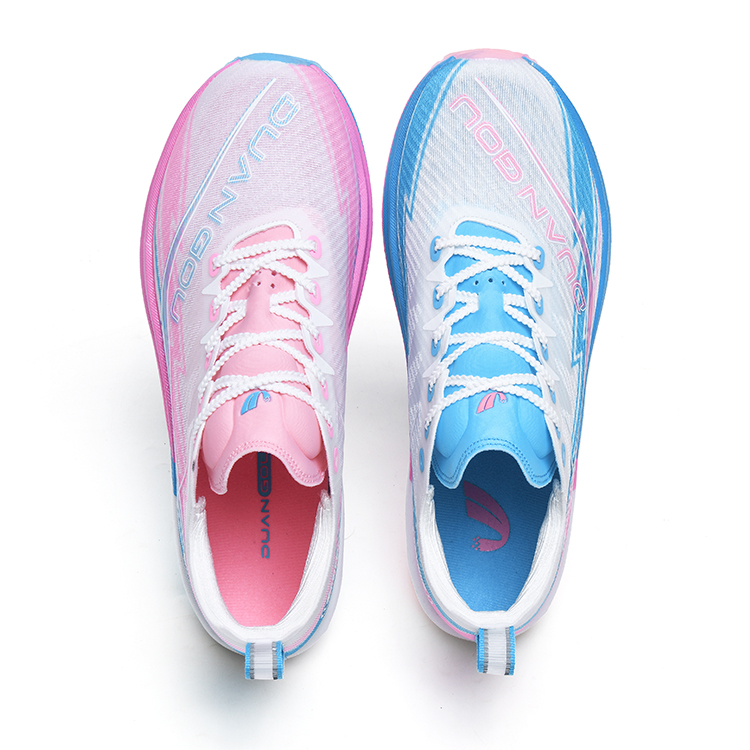 DUANGOU Cushioning Slip Resistant Abrasion Resistant Support Low top Marathon Running Shoes Unisex Blue Pink Mismatched