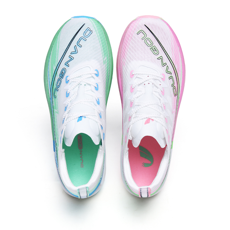 DUANGOU Cushioning Support Wear-Resistant Slip-Resistant Low-Top Marathon Running Shoes Unisex Pink Green Mismatched