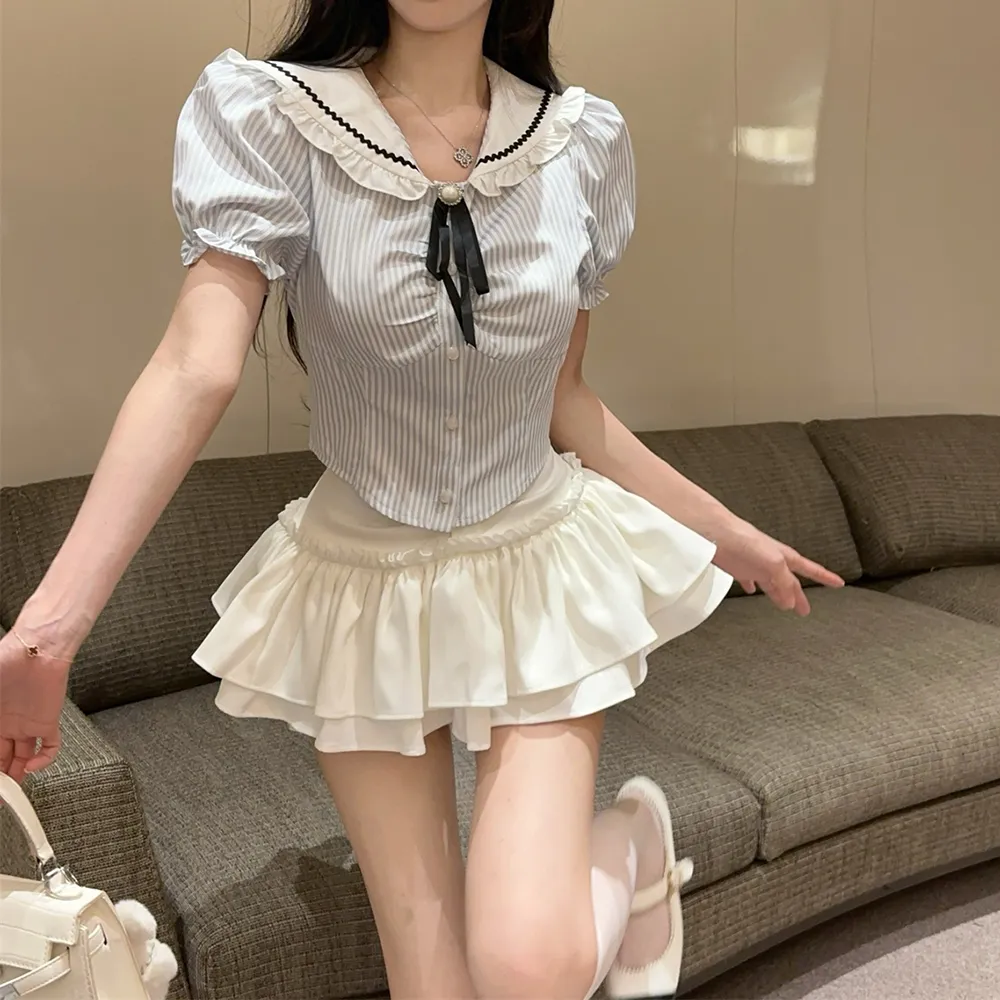 Garbege Uniforms Women's Shirt Bow Tie White Skirt Clothing Set