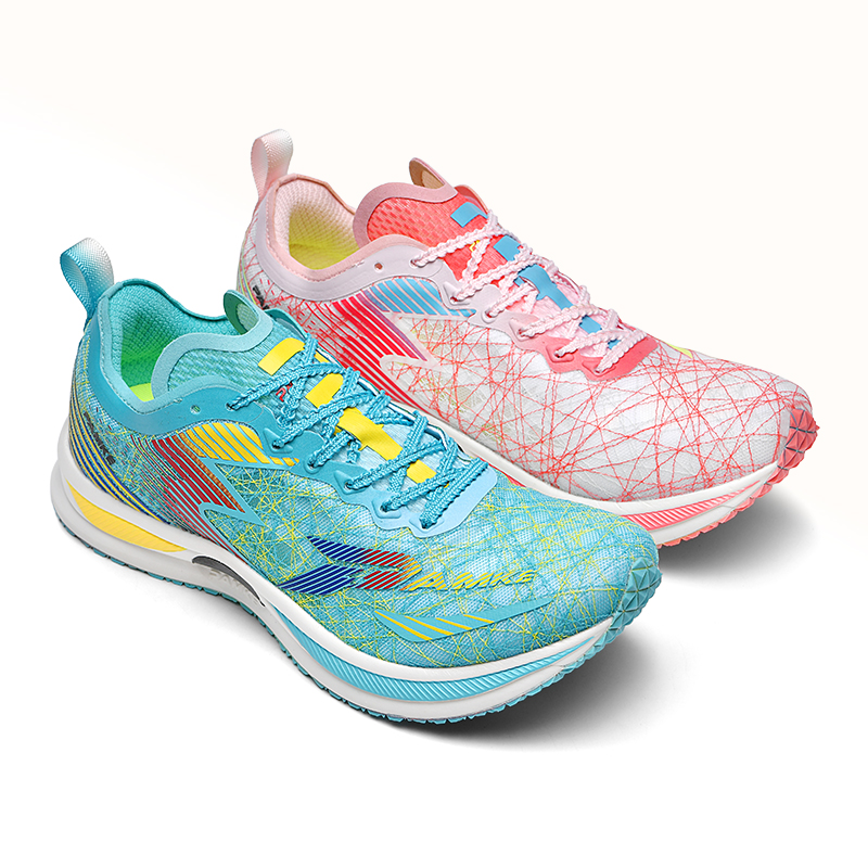 PANKE Running Shoes Unisex Low Top Mismatched Peacock Blue+Cherry Blossom Pink