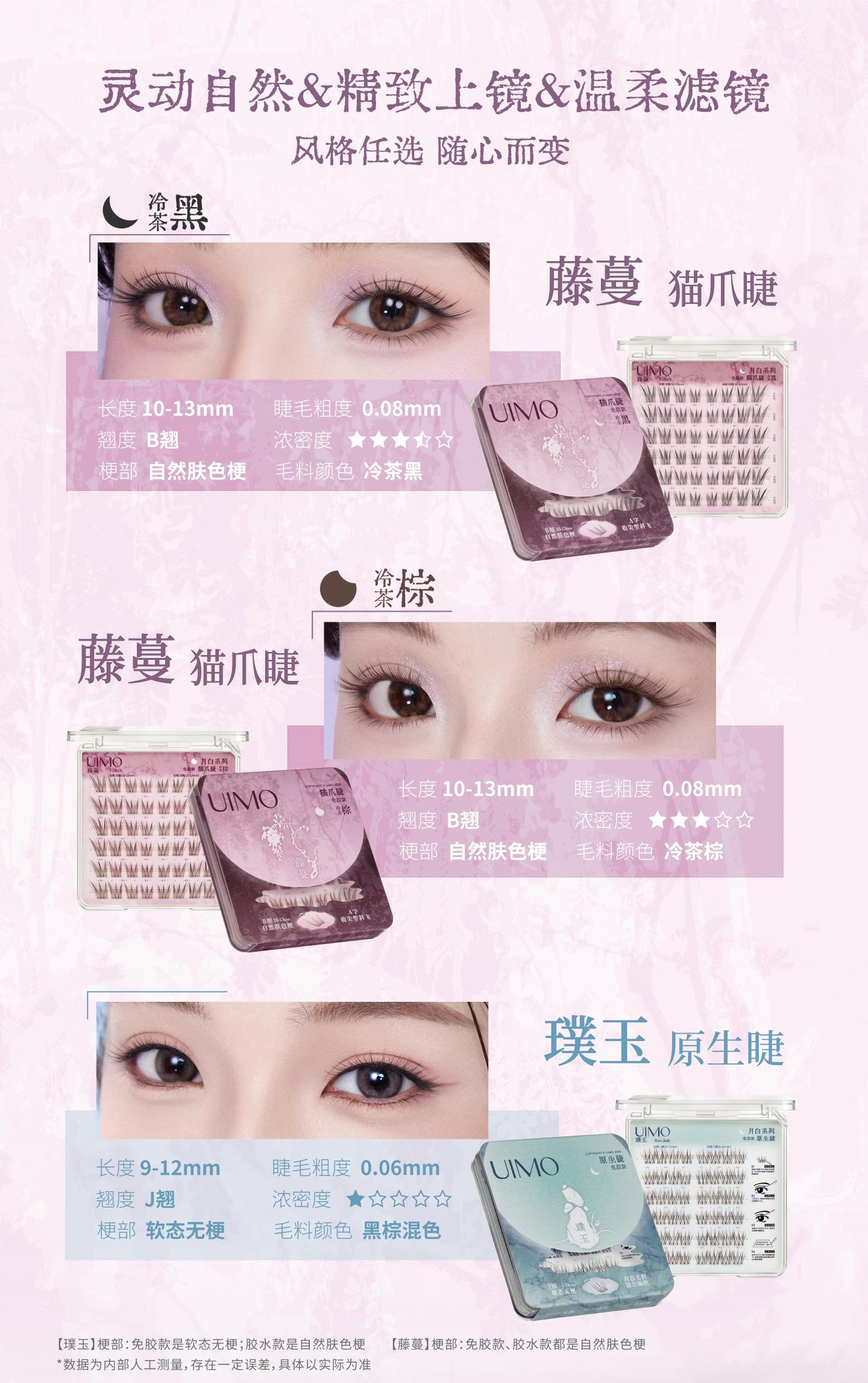 [Hong Kong Direct Mail] UIMO Moon White Series False Eyelashes Glue Type Vine Cold Tea Black 1 Box Segmented Fox Style Natural False Eyelashes Angelababy Recommended