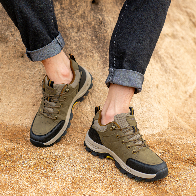Jeep Comfortable Slip Resistant Abrasion Resistant Low top Hiking Shoes Men’s Khaki