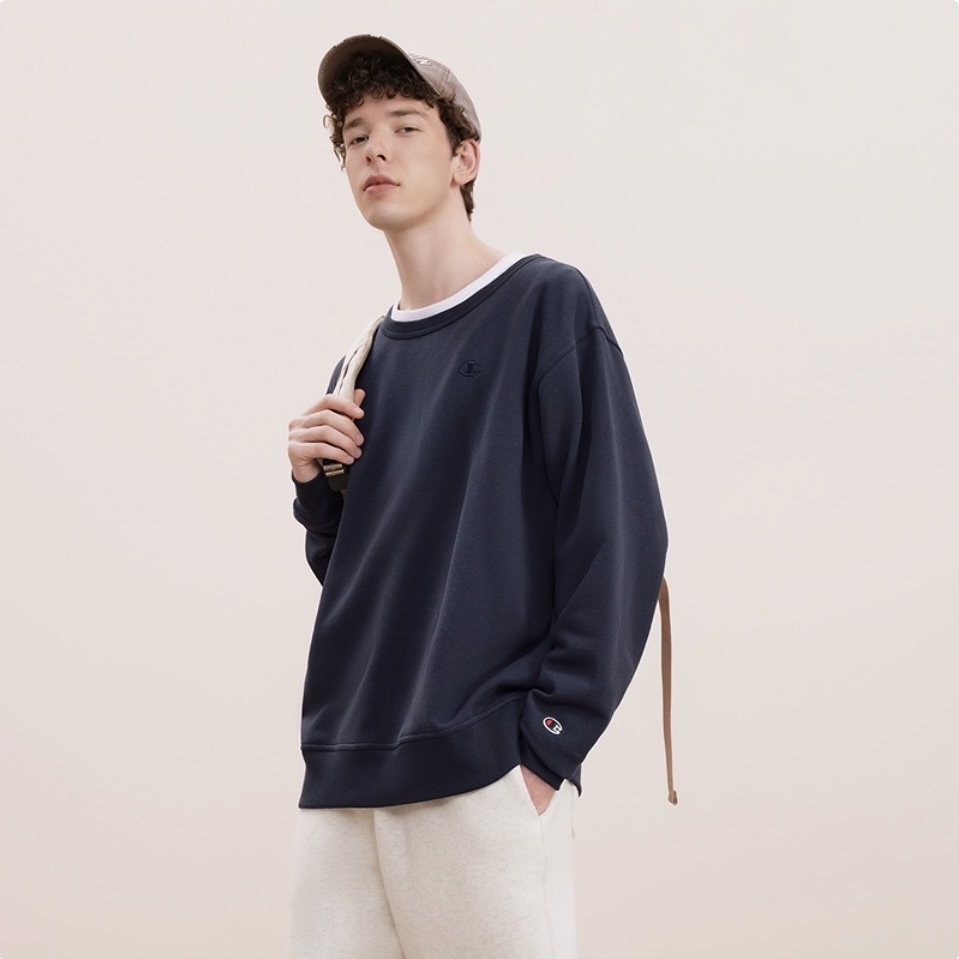 Champion Double Label Embroidery Crew Neck Fleece Lined Thickened Sweatshirt With Fitted Cuff Pants Casual Sportswear