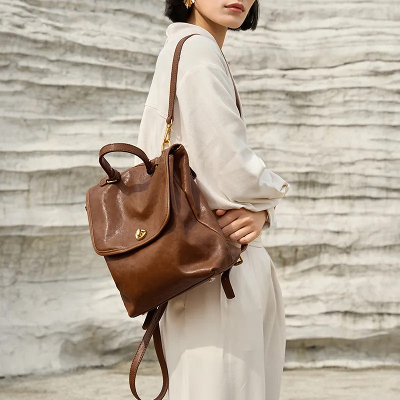KAISER Crystal Vegetable Tanned Top Grain Cow Leather, Genuine Leather Backpack, Backpack Regular Women's Multicolor